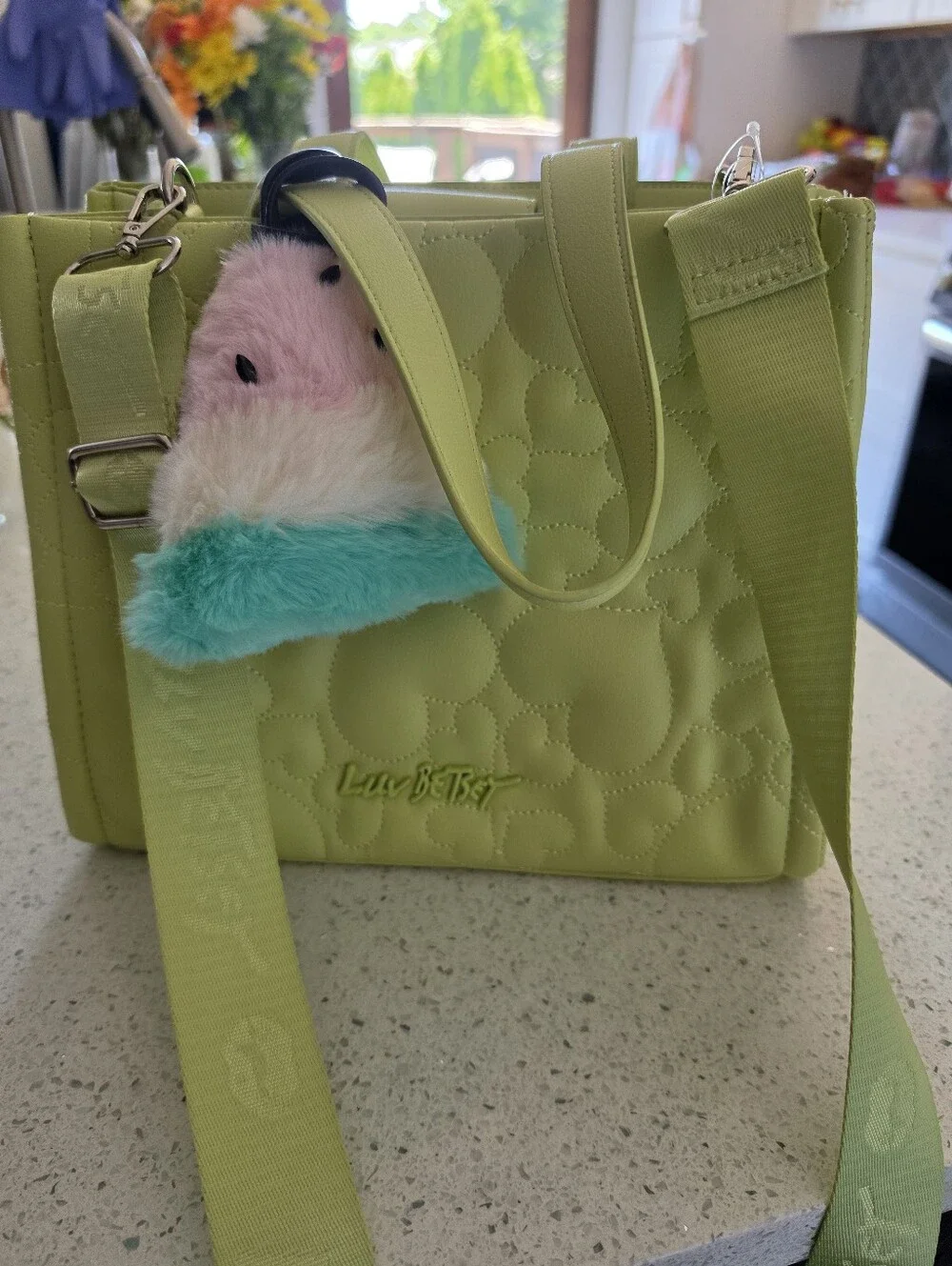 Betsey Johnson Lime Quilted Shoulder Tote with Detachable Strap